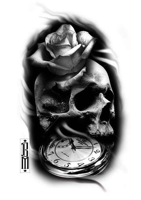 tattoo clock rose|skull rose clock tattoo design.